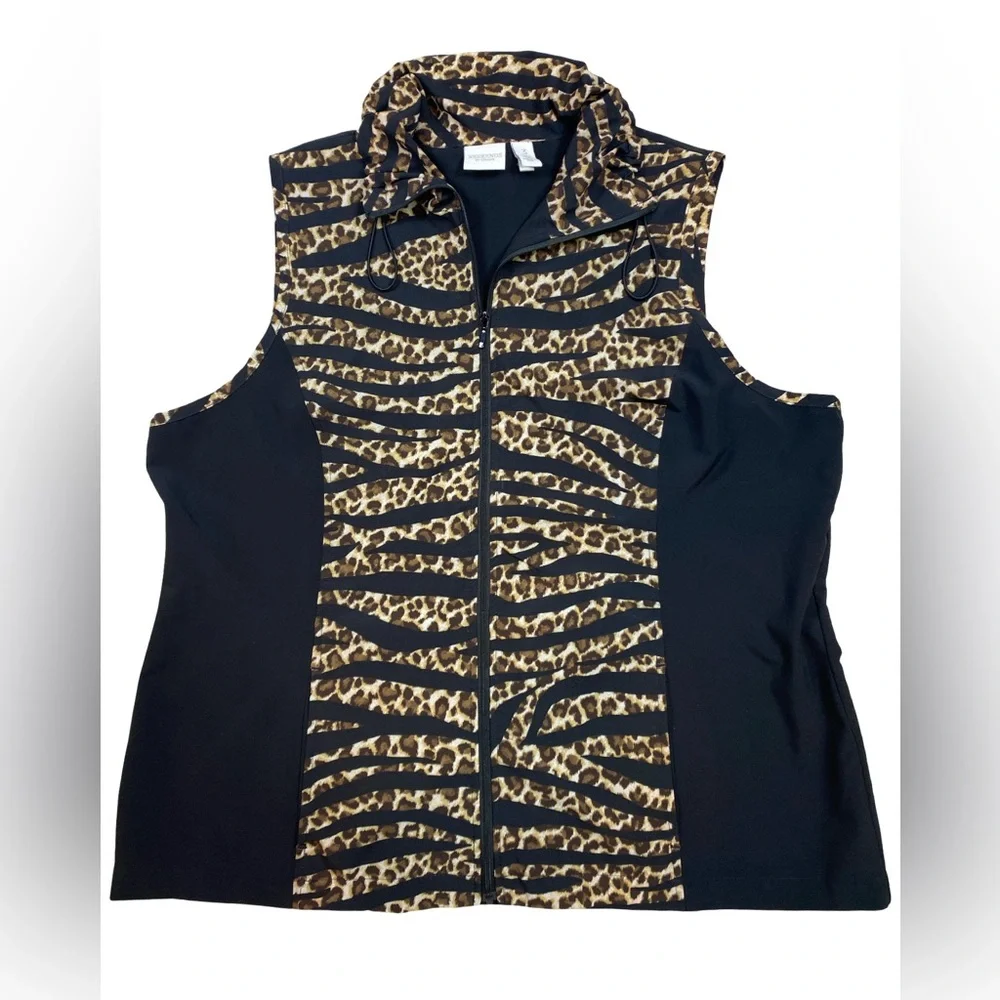 Weekend by Chico’s Size 3 (XL) Leopard Print Vest Black Stretch‎ Lightweight - Picture 3 of 11
